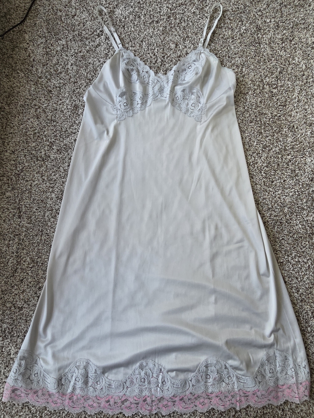 Vanity Fair Light Gray Slip with Pink Lace Hem